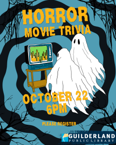 Horror Movie Trivia October 22nd at 6 pm. Image of Ghost watching a movie