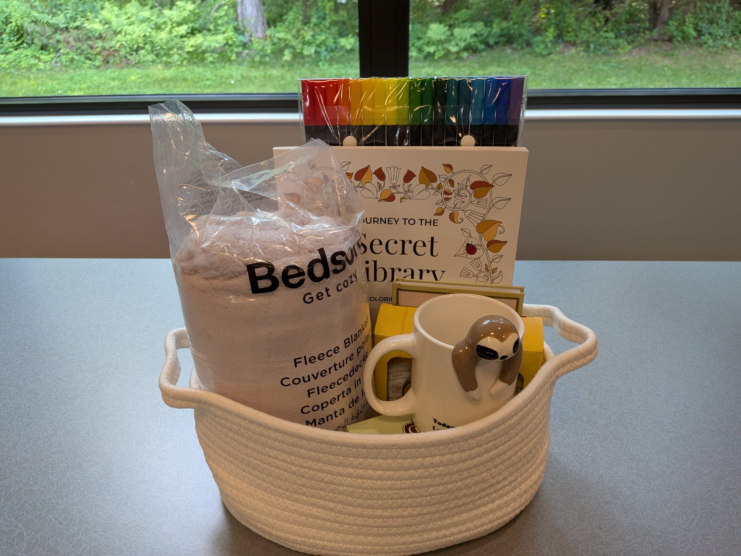 Feeling Blue Self-Care basket filled with all prizes